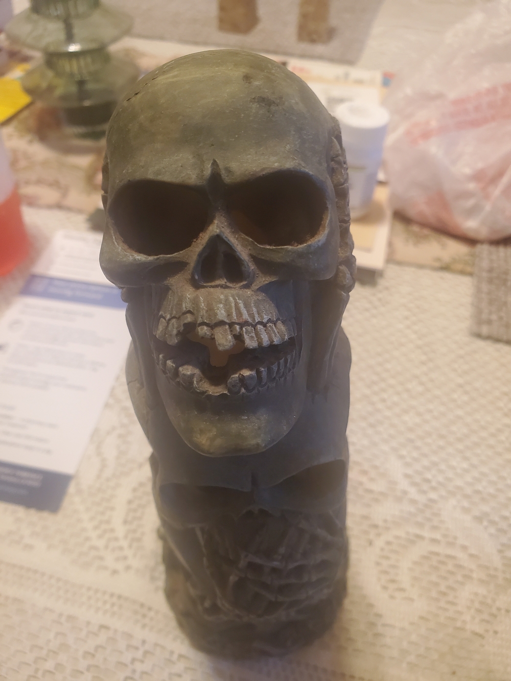 Gothic Skull Sculpture in Dark Gray - Home Art Accent